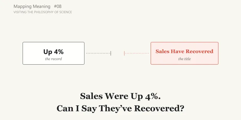 Sales are up 4%, but does that justify saying they have recovered? Mapping Meaning visits the philosophy of science to ask how evidence bears on a conclusion, what other explanations fit the same record, and how strongly a claim can be stated on that basis. The last field visit of Phase 1.