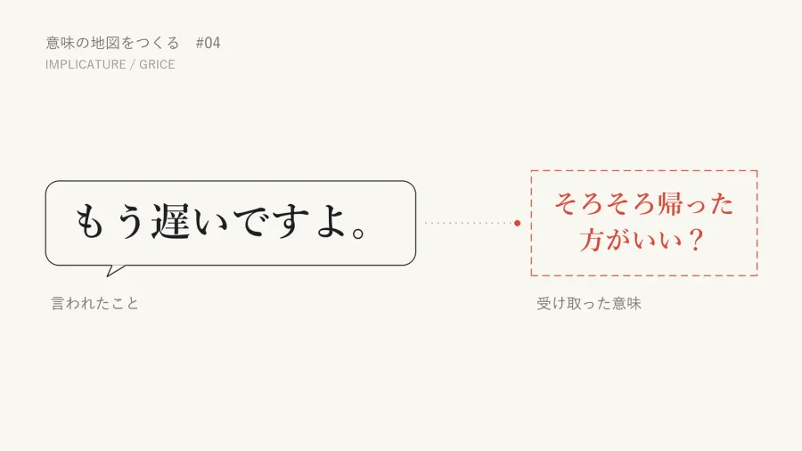 「もう遅いですよ」と言われた。なぜ私は「帰った方がいい」と思ったのか――Meaning AuditからGriceと含意を訪ねる