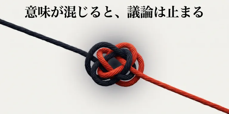 「週20時間必要」と「2人必要」は同じ種類の意味ではない。報告資料に意味の監査を試したら、条件と提案の間に余計な矢印が入っていた。意味が混じると異論の場所が分からなくなり、議論は止まる。